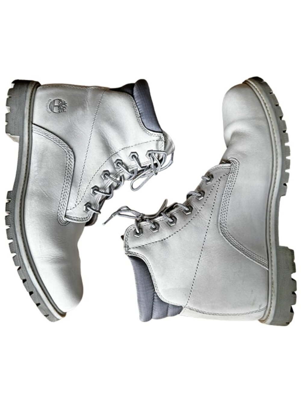 Timberland Waterproof Metallic Silver Leather 6-Inch Lace-Up Boots